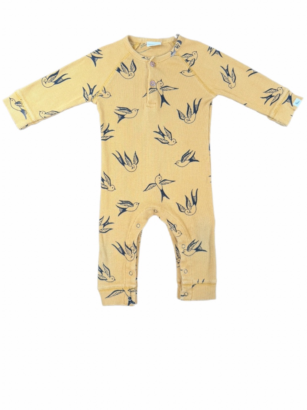 TURTLEDOVE London Long Sleeve Ribbed Bird Print Romper - 6-12M